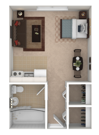 Floor plan for studio, 1 bath, 300 sqft